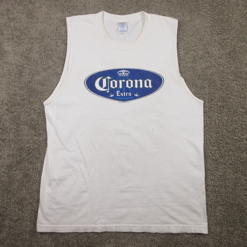 Vintage Corona Extra Tank Top Mens XL White Beer Summer Beach Y2K Graphic Tee